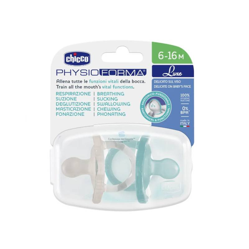 Chicco Suzeta luxe Blue/Gray  6-16M 2buc 7303332 Cutie N2
