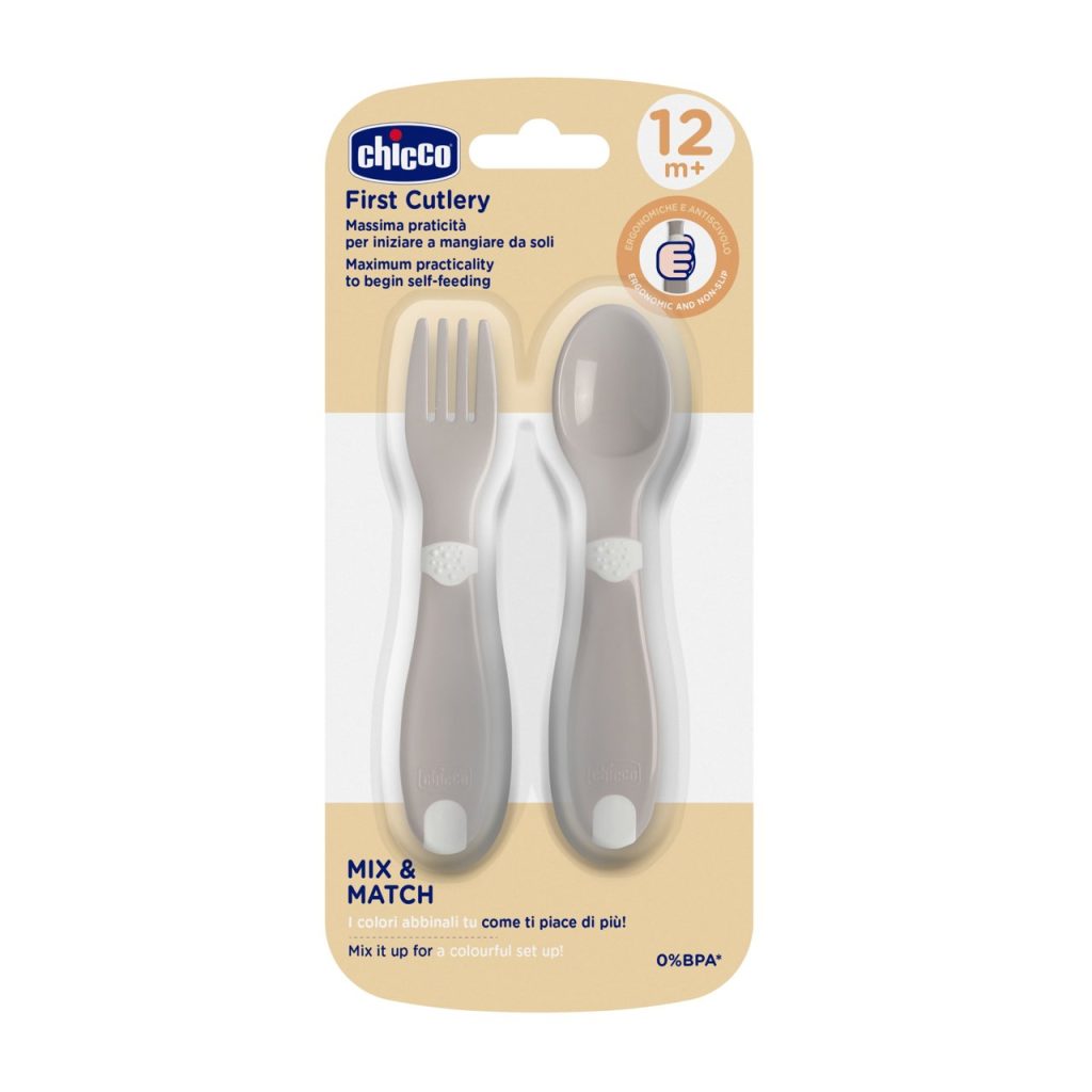 Chicco Set lingurita si furculita plastic Grey 12 luni+ N2 16101350 Cutie N2